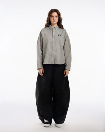 PUSHPUSH - Gingham Oversize Shirt - Dusty Beige