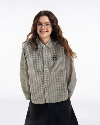 PUSHPUSH - Gingham Oversize Shirt - Dusty Beige