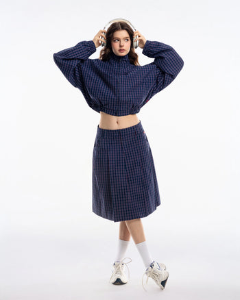 PUSHPUSH - Gingham Midi Skirt - Navy Gingham