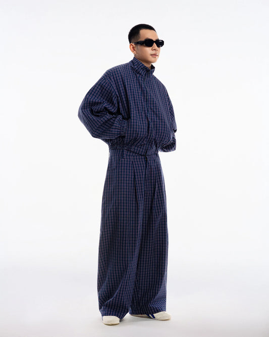 PP - Gingham Wide Pants - Navy Gingham