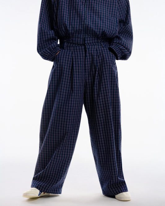 PP - Gingham Wide Pants - Navy Gingham