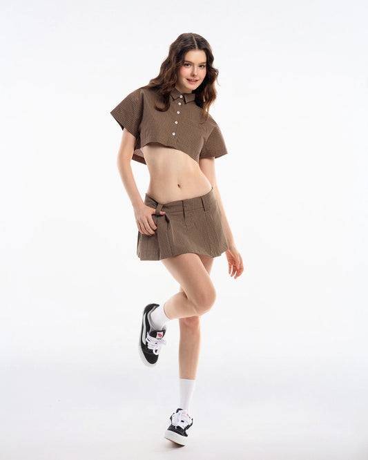 PP - Gingham Mini Skirt - Moss Brown