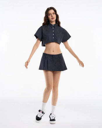 PUSHPUSH - Gingham Mini Skirt - Deep Navy
