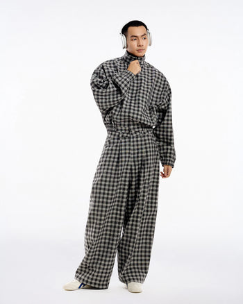 PUSHPUSH - Gingham Wide Pants - Mono