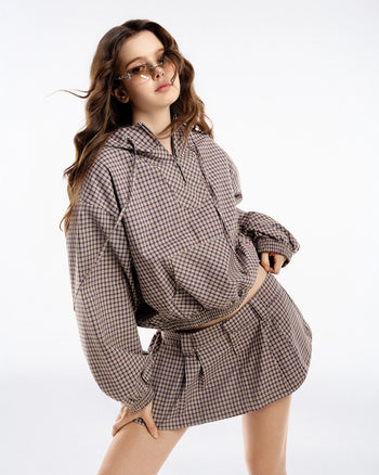 PP - Gingaham Half-Zip Hoodie - Mauve Gingham