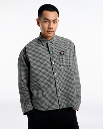 PUSHPUSH - Gingham Oversize Shirt - Olive Grey
