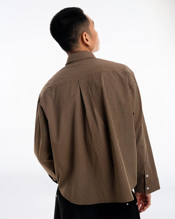 PUSHPUSH - Gingham Oversize Shirt - Moss Brown
