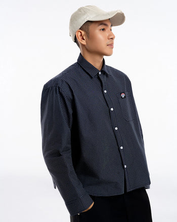 PUSHPUSH - Gingham Oversize Shirt - Navy