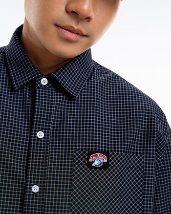 PUSHPUSH - Gingham Oversize Shirt - Navy