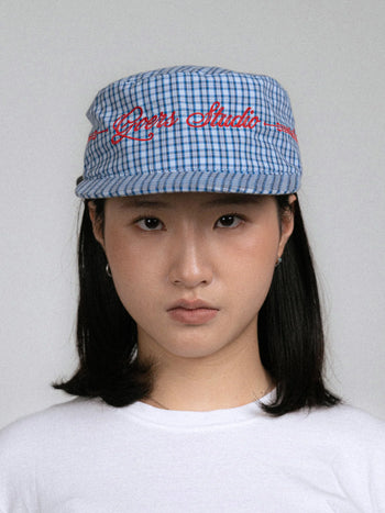 Goers Studio - Plaid Pillbox Strapback Cap - Blue