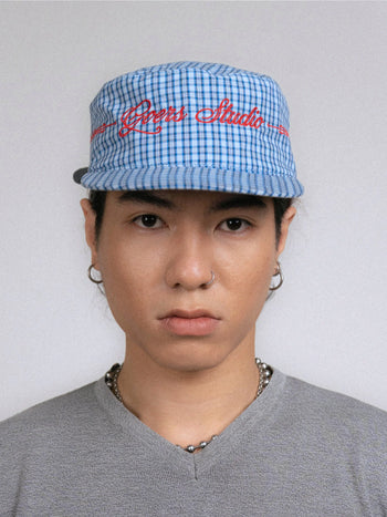 Goers Studio - Plaid Pillbox Strapback Cap - Blue