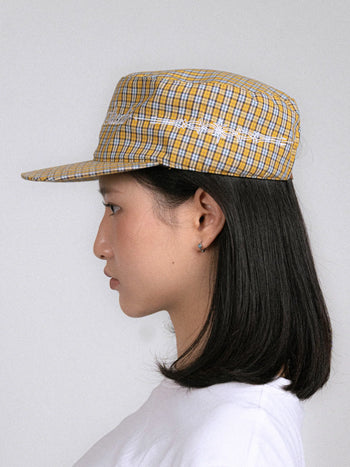 Goers Studio - Plaid Pillbox Strapback Cap - Yellow