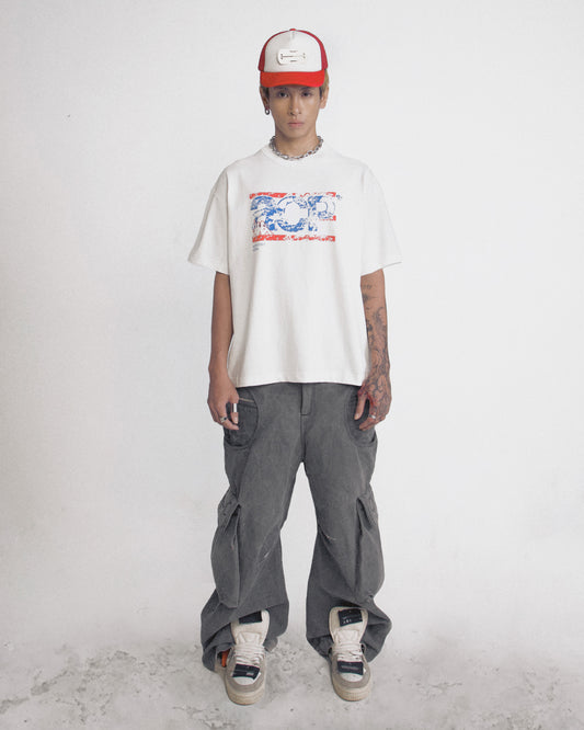 PISTOL - ACP  "Bleu Blanc Rouge " Boxy Tee - White