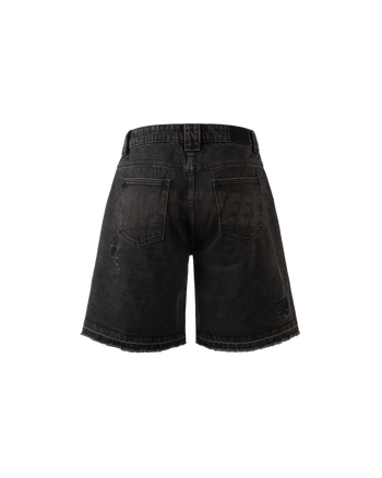 K.M.C - Logo Faded Black Washed Jorts - Medium Distressed