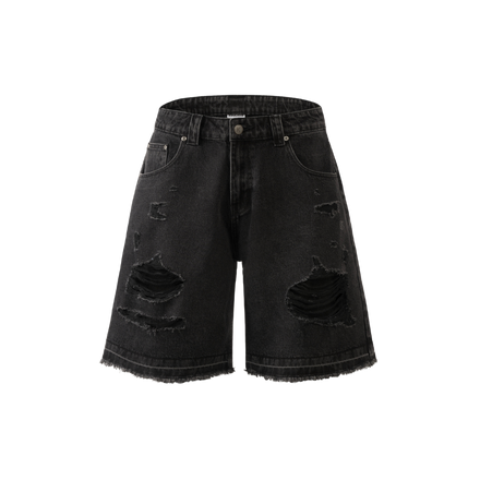 K.M.C - Logo Faded Black Washed Jorts - Medium Distressed