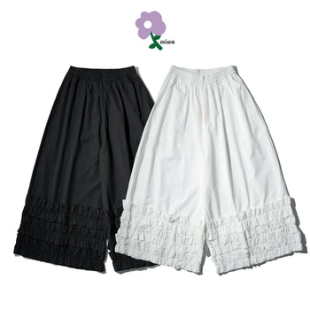 AGILITY MIAO - Wide Ruffle Pants - White