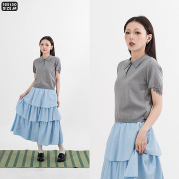 AGILITY MIAO - Cropped Knit Polo Shirt - Grey