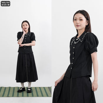 AGILITY MIAO - Pearl Collar Shirt - Black