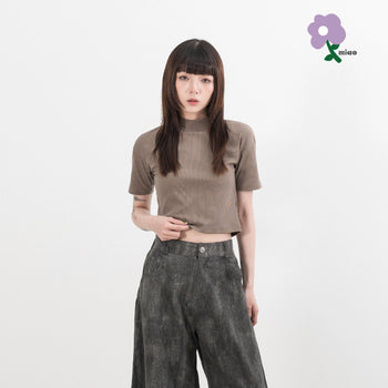 AGILITY MIAO - Mock Neck Rib Top - Coffee