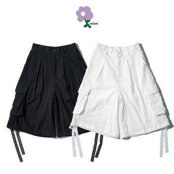 AGILITY MIAO - Lace-up Cargo Shorts - Black