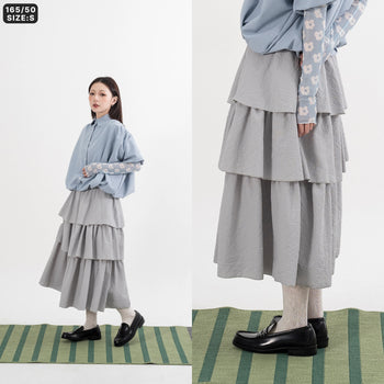 AGILITY MIAO - Seersucker Maxi Skirt - Grey