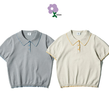 AGILITY MIAO - Cropped Knit Polo Shirt - Yellow