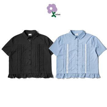 AGILITY MIAO - Lace Pleated Shirts - Black