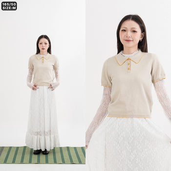 AGILITY MIAO - Cropped Knit Polo Shirt - Yellow
