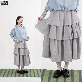 AGILITY MIAO - Seersucker Maxi Skirt - Grey