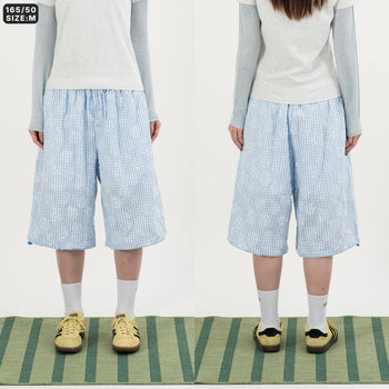 AGILITY MIAO - Plaid Cropped Pants - Light Blue