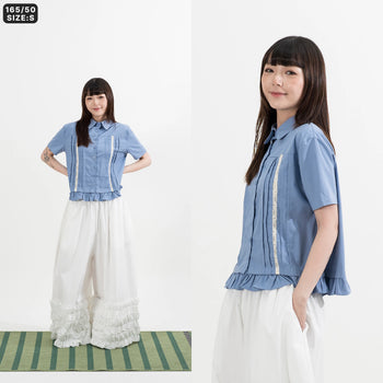 AGILITY MIAO - Lace Pleated Shirts - Blue