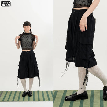 AGILITY MIAO - Lace-up Cargo Shorts - Black