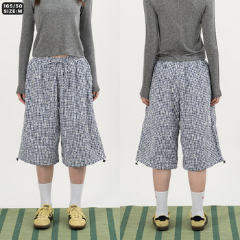 AGILITY MIAO - Plaid Cropped Pants - Dark Blue