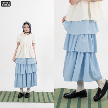 AGILITY MIAO - Seersucker Maxi Skirt - Blue