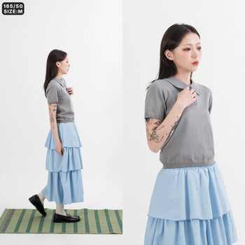 AGILITY MIAO - Cropped Knit Polo Shirt - Grey