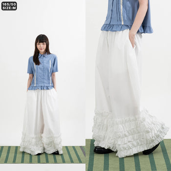 AGILITY MIAO - Wide Ruffle Pants - White
