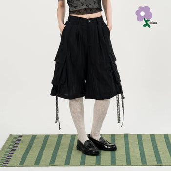 AGILITY MIAO - Lace-up Cargo Shorts - Black