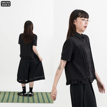 AGILITY MIAO - Lace Pleated Shirts - Black