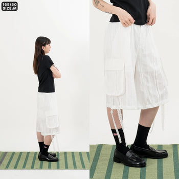 AGILITY MIAO - Lace-up Cargo Shorts - White