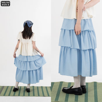 AGILITY MIAO - Seersucker Maxi Skirt - Blue