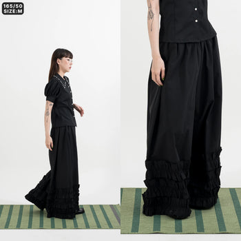 AGILITY MIAO - Wide Ruffle Pants - Black