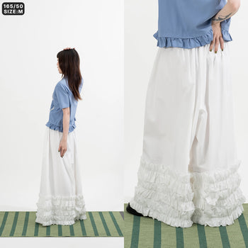 AGILITY MIAO - Wide Ruffle Pants - White