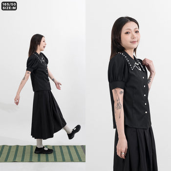 AGILITY MIAO - Pearl Collar Shirt - Black