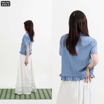 AGILITY MIAO - Lace Pleated Shirts - Blue