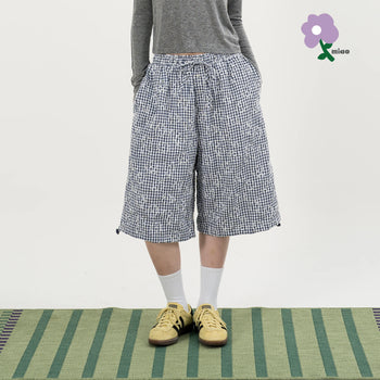 AGILITY MIAO - Plaid Cropped Pants - Dark Blue