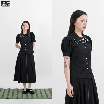 AGILITY MIAO - Pearl Collar Shirt - Black