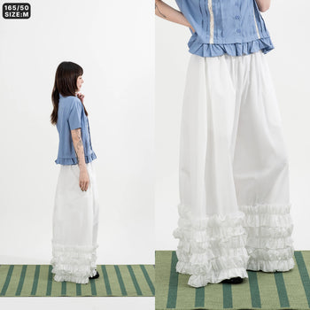 AGILITY MIAO - Wide Ruffle Pants - White