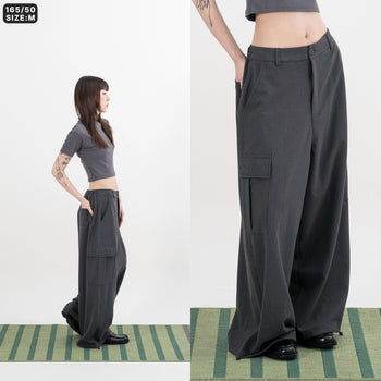 AGILITY MIAO - Seersucker Cargo Pants - Black