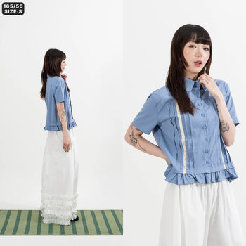 AGILITY MIAO - Lace Pleated Shirts - Blue