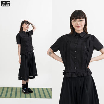 AGILITY MIAO - Lace Pleated Shirts - Black